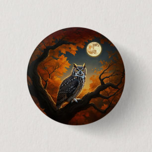 Grote Horned Uil in de herfst Ronde Button 3,2 Cm