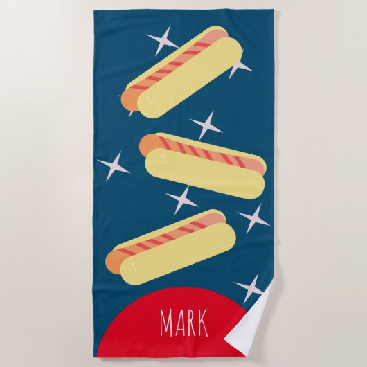 Grote hotdogs Stars Blue Name Beach Towel Strandlaken (Voorkant)