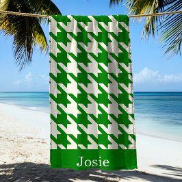 Grote Houndstooth Patroon Lime Groen Strandlaken