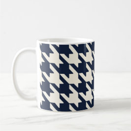 Grote Houndstooth Patroon Marine Blauw en Wit Koffiemok