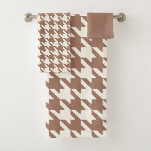 Grote Houndstooth Patroon Mocha Mousse en wit Bad Handdoek