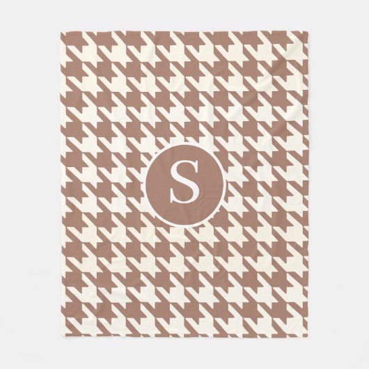 Grote Houndstooth Patroon Mocha Mousse en wit Fleece Deken (Voorkant)