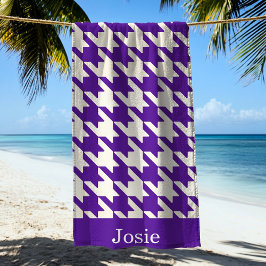 Grote Houndstooth Patroon Paarse & Wit Strandlaken