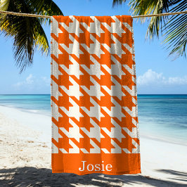 Grote Houndstooth Pattern Sinaasappel Juice Strandlaken