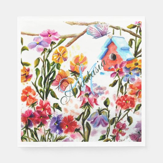 GROTE HUIS IN WHIMSICAL GARDEN MONOGRAM PARTIJ SERVETTEN (Voorkant)