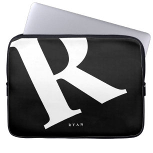 Grote Initiaal Moderne Typografie Zwart Laptop Sleeve