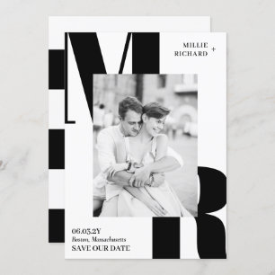 Grote Initialen Modern Black White Typografie Foto Save The Date