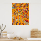 Grote Japanse Circus-houtblokopdruk Poster (Keuken)