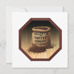 Grote jutezak met label voor Halfhyde Coffee Co Kaart