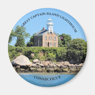 Grote Kapitein Island Lighthouse, CT Round Magnet Magneet