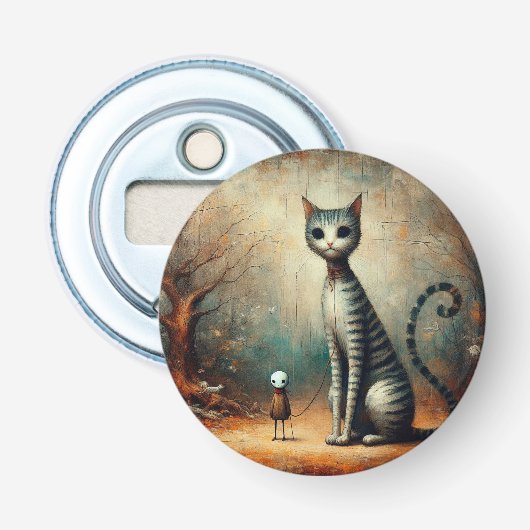 Grote kat button flesopener (Voorkant)