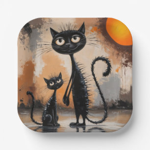 Grote Kat Kleine Kat Halloween Papieren Bordje