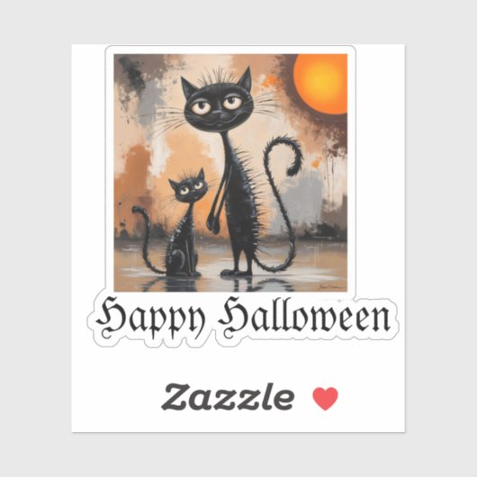 Grote Kat Kleine Kat Halloween Sticker (Vel)