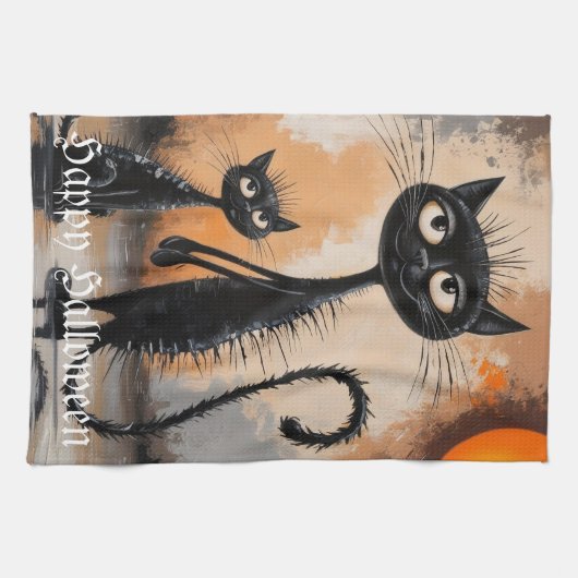 Grote Kat Kleine Kat Halloween Theedoek (Horizontaal)