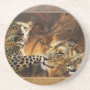 Grote kattenroofdieren drinken zandsteen onderzetter