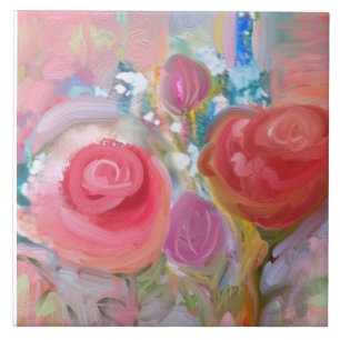 Grote keramische Tegel, prachtige originele bloeme Tegeltje