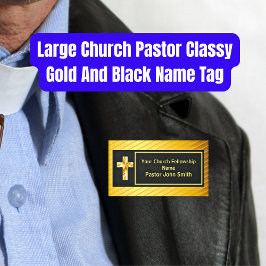 Grote kerk pastor Classy goud en zwart Naambadge