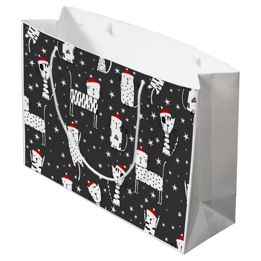 Grote Kerst Katten Gift Bag Groot Cadeauzakje (Achterkant Gekanteld)