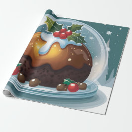 Grote kerst pudding onder glazen koepel cadeaupapier