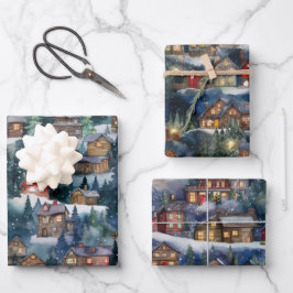 Grote Kerst Winter Cabins Waterverf Inpakpapier Vel