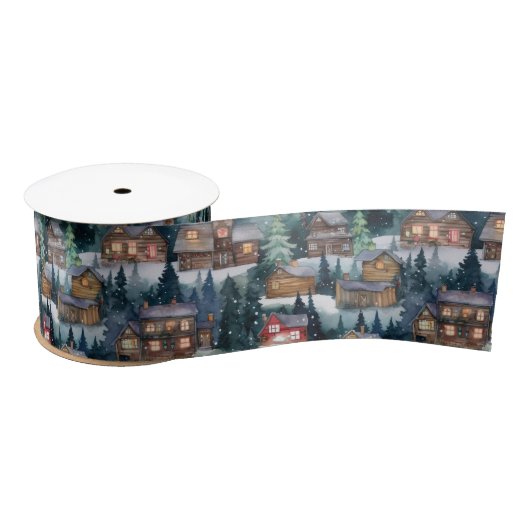 Grote Kerst Winter Cabins Waterverf Lint (Spoel)