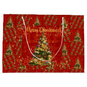 Grote kersttas met mousserende kerstbomen groot cadeauzakje (Achterkant)