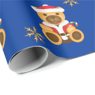 Grote kerstteeddy Bears en gouden glittersterren Cadeaupapier