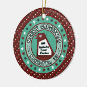 Grote kerstversiering met een kip keramisch ornament (Links)