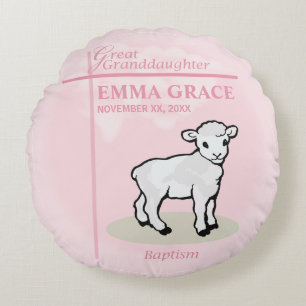 Grote kleindochter Doop Roze Meisje Lam Rond Kussen