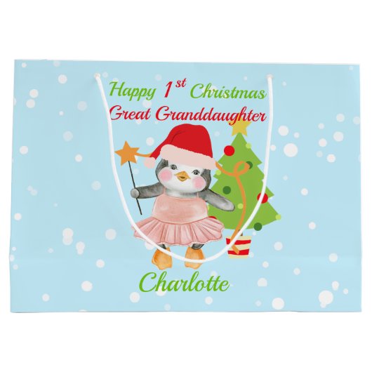 Grote kleindochter Happy 1-Kerstmis Penguin Groot Cadeauzakje (Achterkant)