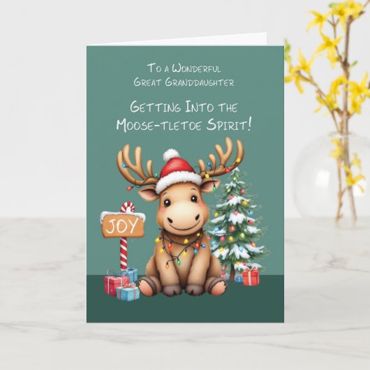 Grote kleindochter Schattig Funny Moose Christmas Kaart (Gele Bloem)