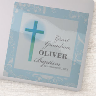 Grote kleinzoon doop blauwe kant gepersonaliseerd sticker