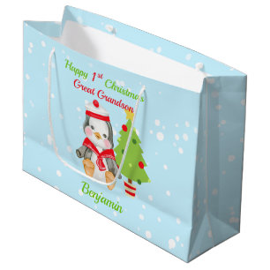 Grote kleinzoon Happy 1-Kerstmis Penguin Groot Cadeauzakje