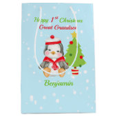 Grote kleinzoon Happy 1-Kerstmis Penguin Medium Cadeauzakje (Voorkant)