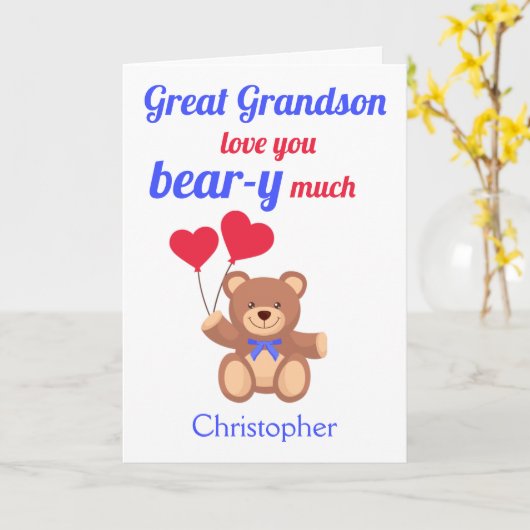 Grote kleinzoon Valentijnsdag Hou van je Beer-y ve Kaart (Gele Bloem)