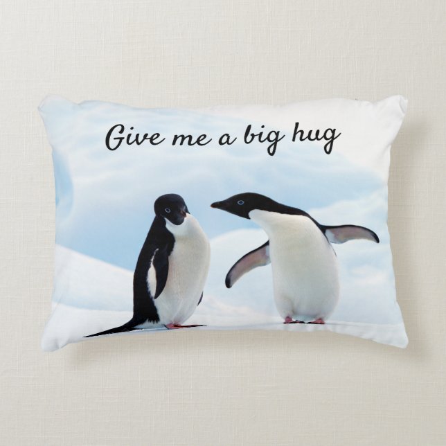 Grote knuffel Penguin op ijsfoto met tekst Accent Kussen (Voorkant)