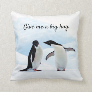 Grote knuffel Penguin op ijsfoto met tekst Kussen