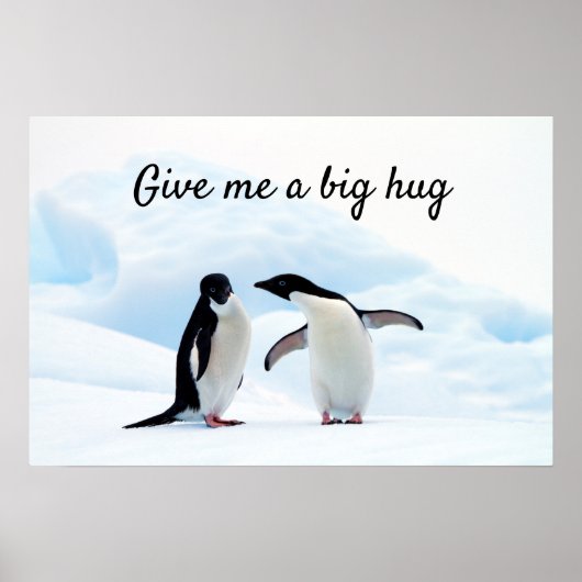 Grote knuffel Penguin op ijsfoto met tekst Poster (Voorkant)