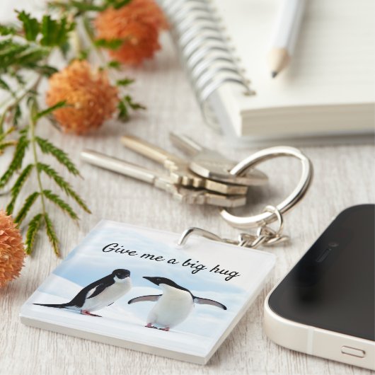 Grote knuffel Penguin op ijsfoto met tekst Sleutelhanger (Voorkant Rechts)