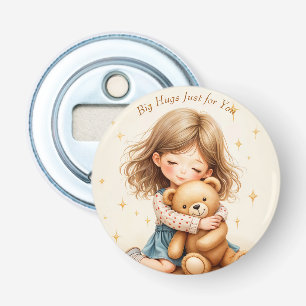 Grote Knuffels Schattig Meisje dat een Teddybeer K Button Flesopener