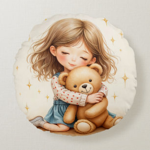 Grote knuffels Schattig meisje dat een teddybeer o Rond Kussen