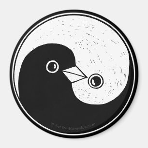 Grote Koelkastmagneet met b/w YinYang vredesduiven Magneet