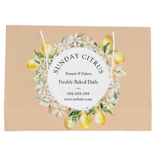 Grote krans van gele citroenen en witte bloemen groot cadeauzakje (Achterkant)