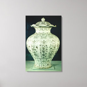 Grote "Kuoan"-vaas met blauwe bloemen Canvas Afdruk