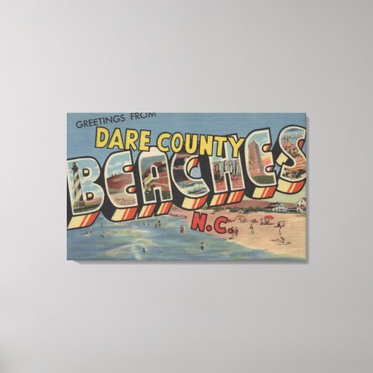 Grote letterscènes - Dare County Beaches, NC Canvas Afdruk (Voorkant)