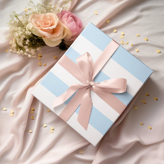 Grote Lichtblauwe en Witte Horizontale Strepen Cadeaupapier