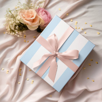 Grote Lichtblauwe en Witte Strepen Cadeaupapier