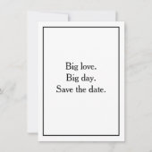 Grote liefde. Grote dag. Bewaar de datum. Zwarte r Kaart (Voorkant)