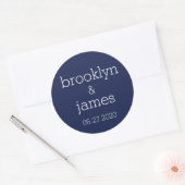 Grote marineblauw moderne weddenschappen ronde sticker (Envelop)