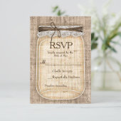 Grote Mason Jar & Burlap Kant Rustieke Bruiloft RS RSVP Kaartje (Staand voorkant)